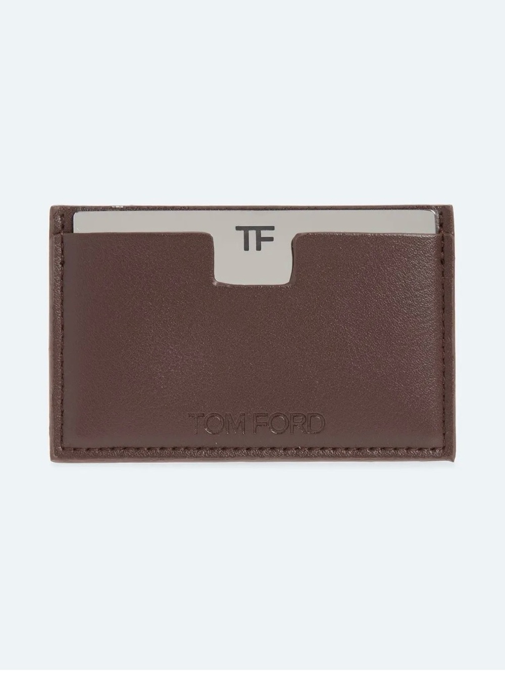 Tom Ford Dark Brown Leather Slim Card Case with mirror